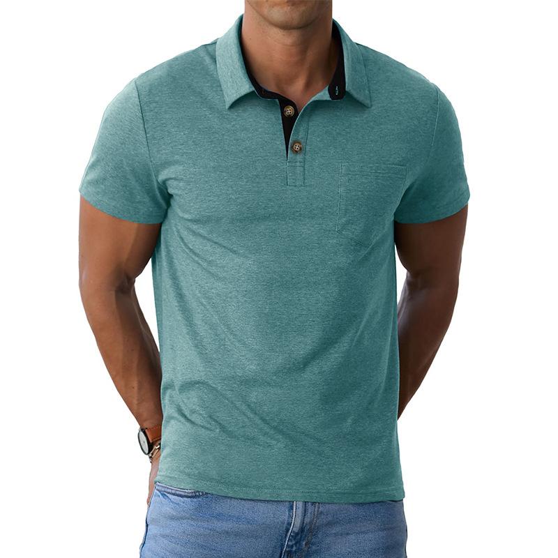 Summer Polo-neck Casual Fashion Pullover Tee Male Short Sleeve Patchwork All-match Top Men Pocket T-shirt