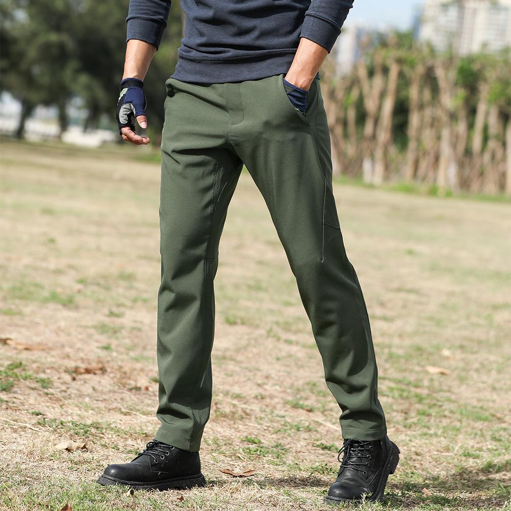 Men's Autumn/Winter Outdoor Windbreaker Softshell Pants - Fleece-Lined, Warm, Breathable, Straight-Leg Design.