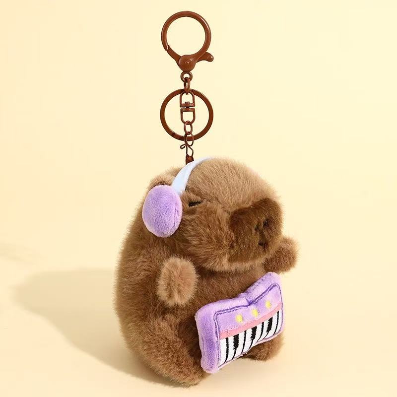 Cute Music Band Capybara Plush Keychain Toy Cartoon Capybara Soft Guinea Pig Fluffty Animal Doll for Backpack Birthday Valentine