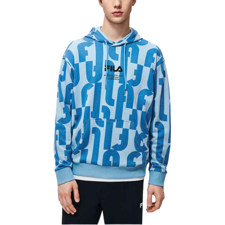 FILA All Over Print Loose Casual Knit Hoodie Men hoodies Light-Mist-Blue F11M319210F-LB