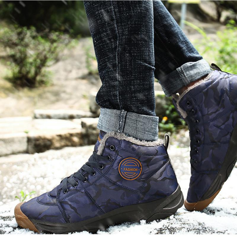 Men Ankle Boots Waterproof Winter Warm Plush Snow Boots Men Outdoor Sneaker Work Boots Male Quilted Boots Big Size 46 47