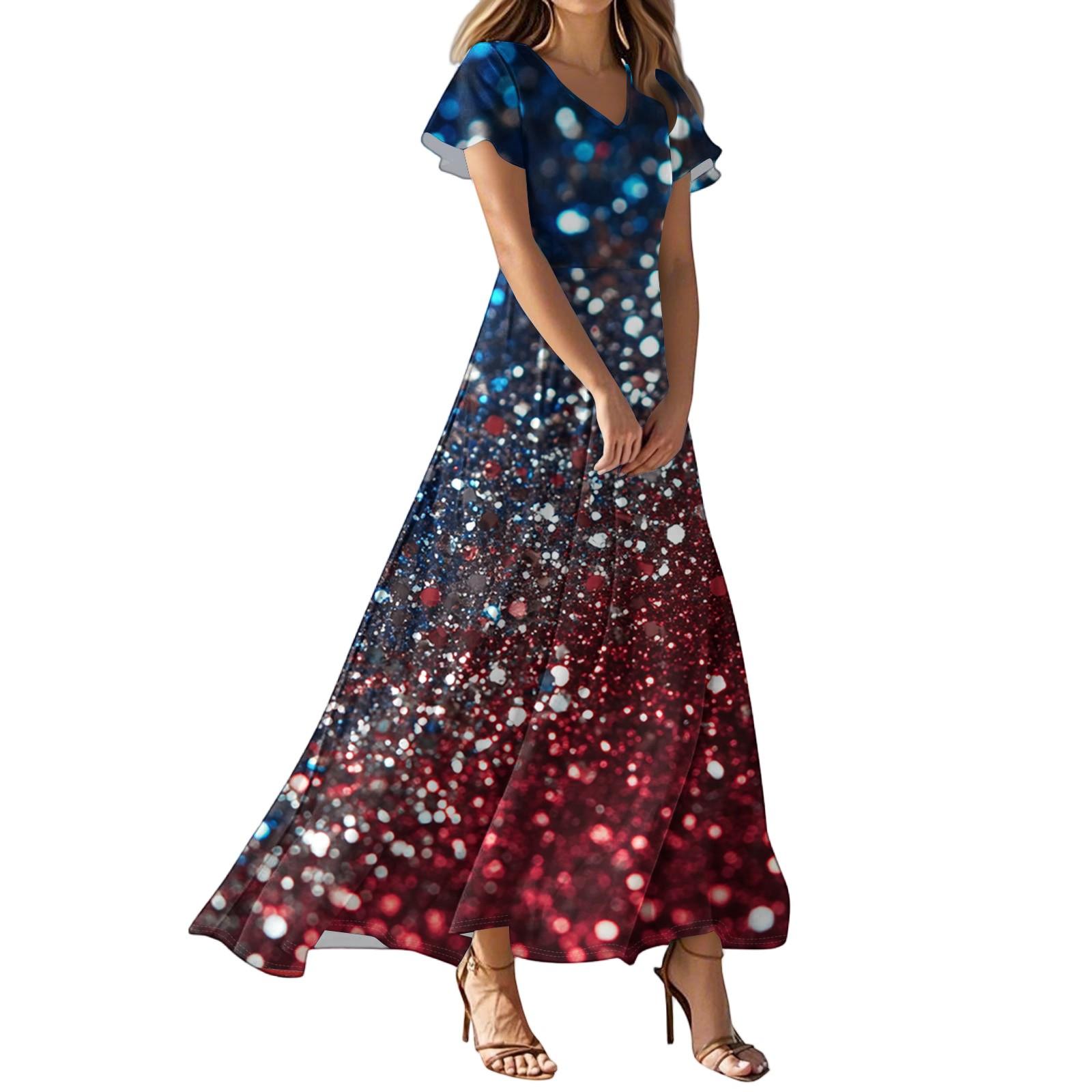 

Женские повседневные модные длинные платья с принтом, платья с V-образным вырезом и коротким рукавом XL киноварь