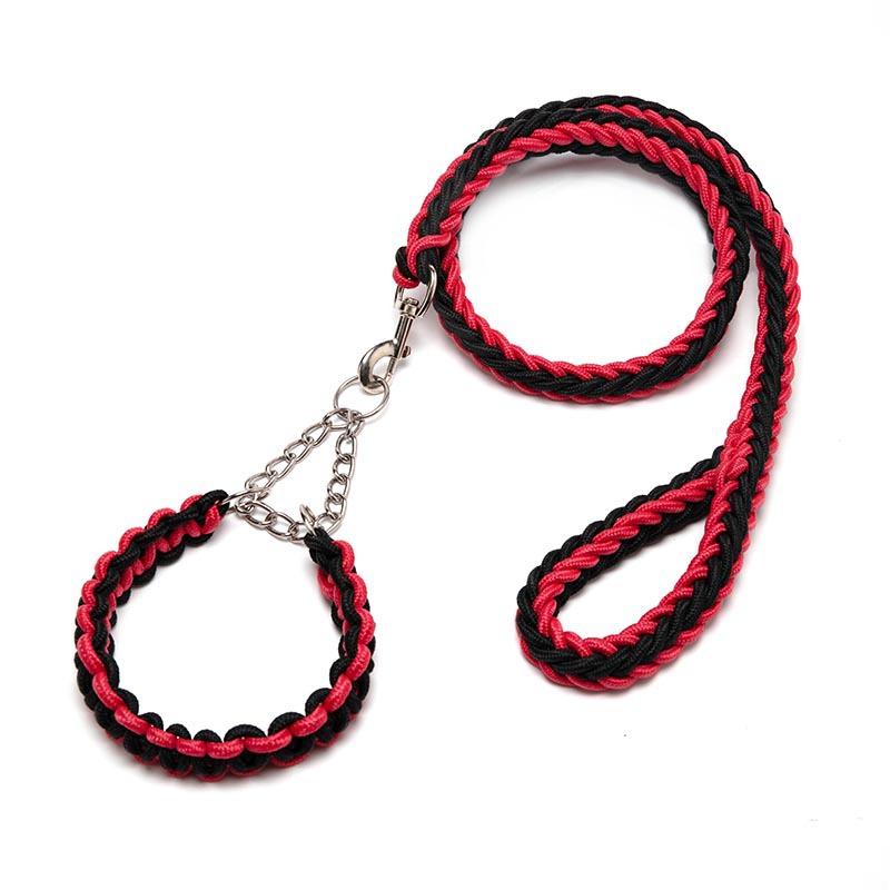 Eight Strand Nylon Braided Dog Leash and Collar Set Thick Bite Resistant Anti Pull Heavy Duty for Medium Large Dogs Walking