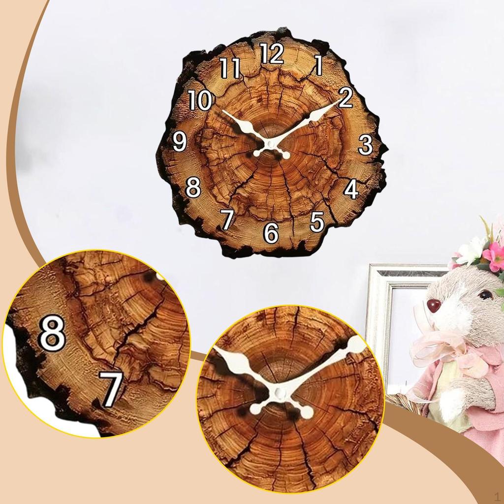 Wood Grain Stump Clock, Fashion Rustic Wall Hanging Decor for Office, Bar Guest Rooms