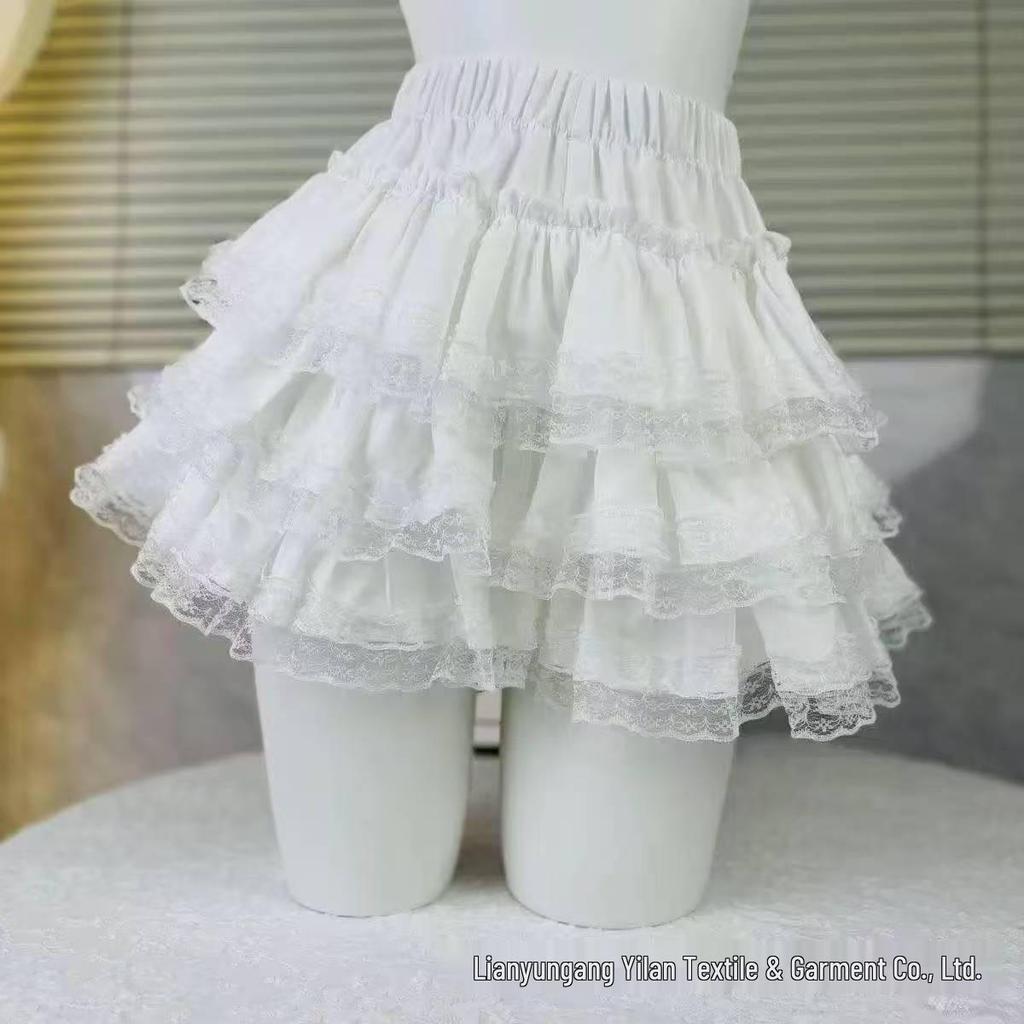 Sweet White Puffy Lace Ballet Skirt - Petite, High Waist, Elastic Waistband
