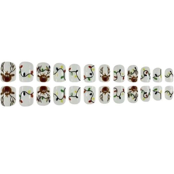 Wear Armor European And American Fake Nails Christmas Cartoon Lights Elk Short Square 24 Removable Nail Pieces