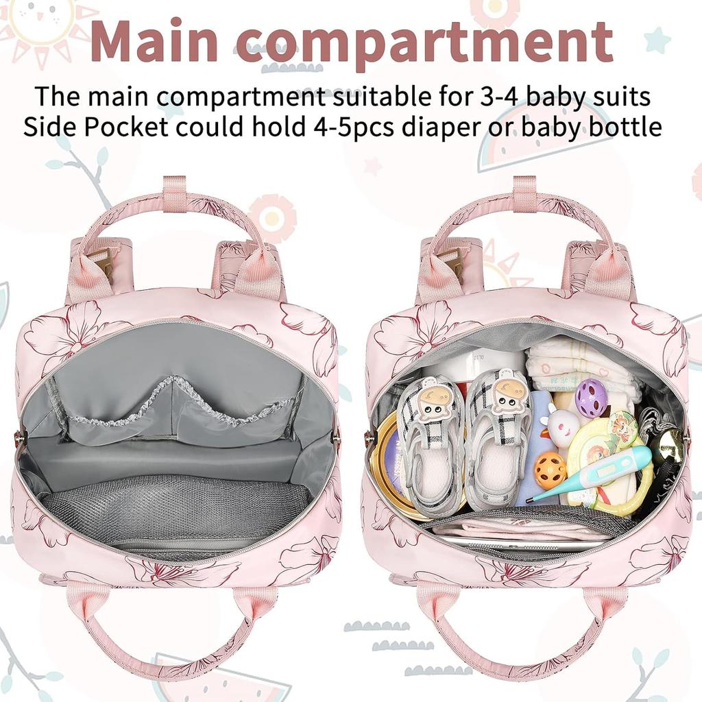 Diaper Bag Backpack, Baby Girl Diaper Bag for Mom, Large Pink Floral Diaper Bag Backpack for Girls, Waterproof Mom Backpack for Work Travel Holiday