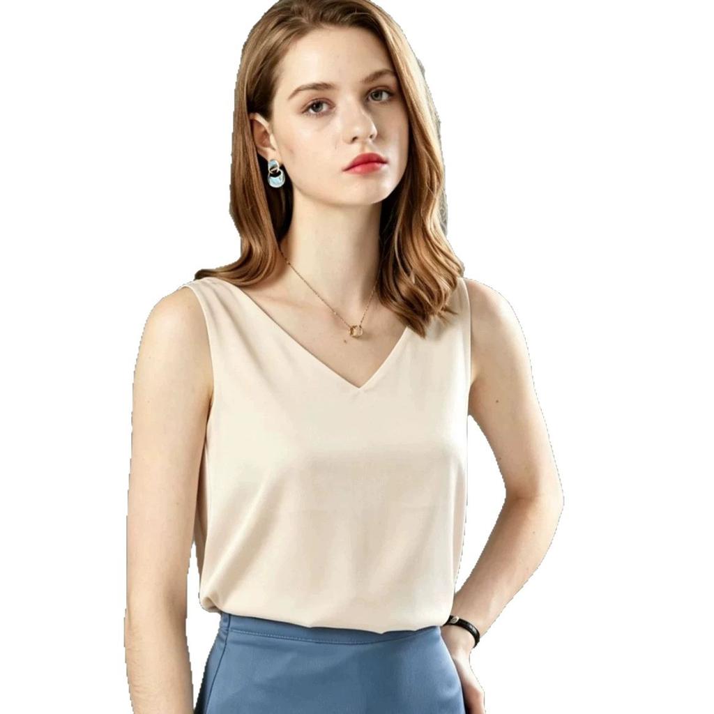 French simple simulation silk satin sling vest, thin V-neck suit, loose inside and can be worn outside, women's new top