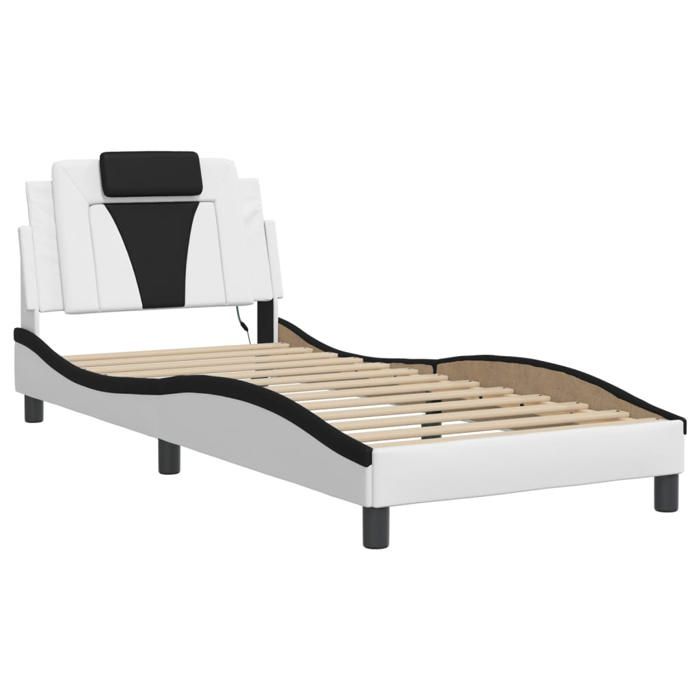 VidaXL Bed Frames with LED Lights, Upholstered Bed with Headboard, Single Bed, Adult Bedroom Bed, Modern, White Black 3213993