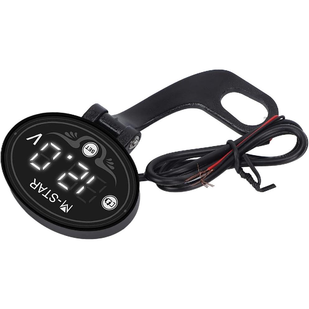 Motorcycle LED Voltmeter, Digital 9‑24V Smart Voltmeter Battery Meter Waterproof High Accuracy ABS Battery Monitor for Various Motorcycle