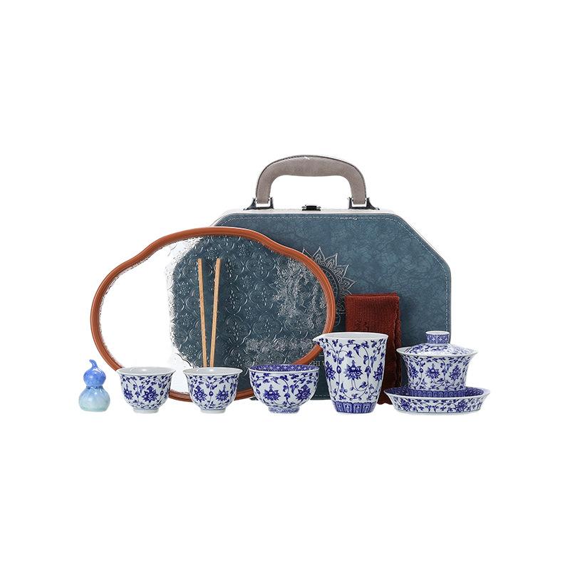 Ceramic retro Yuanqinghua travel tea set tea ceremony high-end souvenir business merchandise gifts can be done