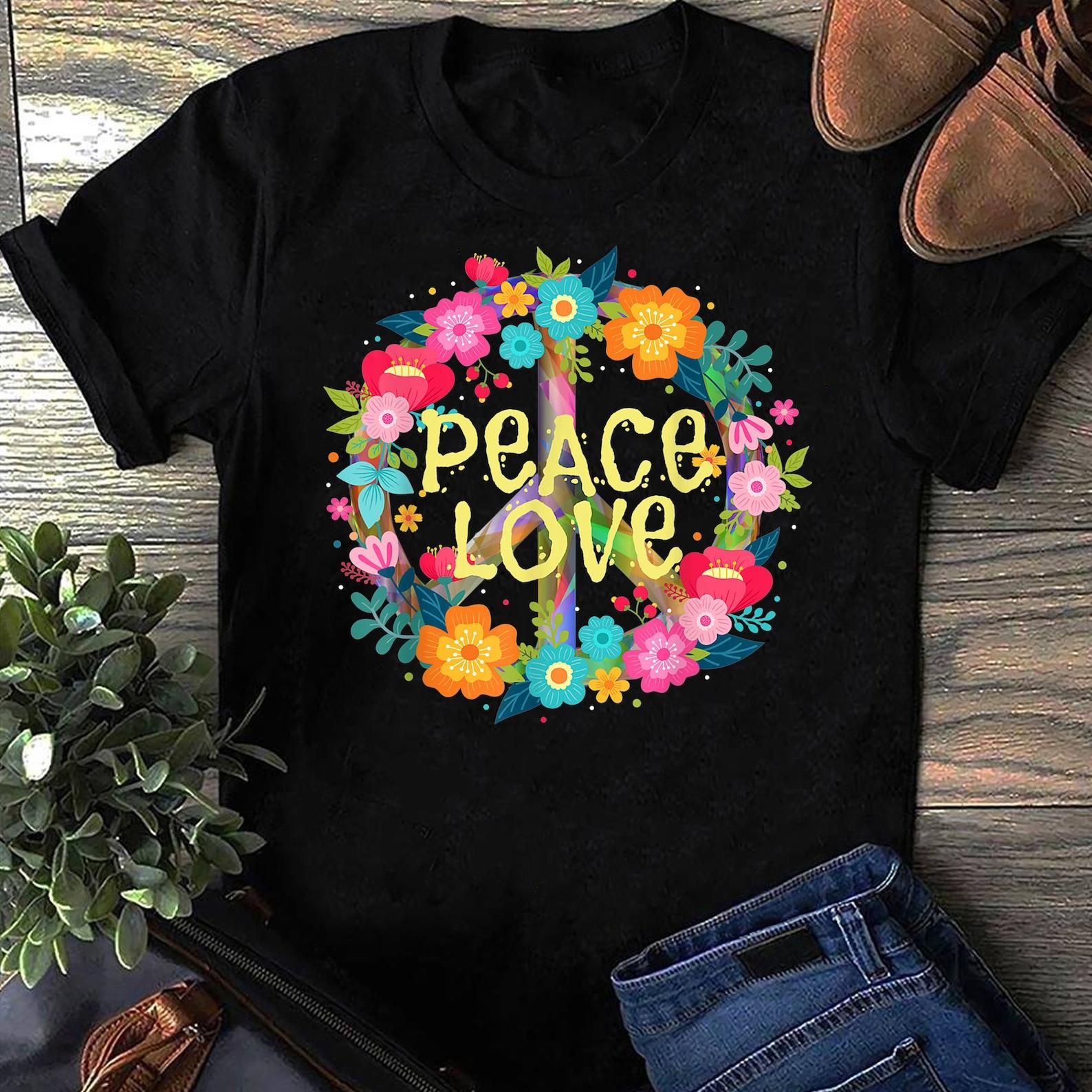 Peace Love Hippie Costume Tie Die 60s 70s T-Shirt - Hippie Shirt, Hippie Soul Shirt, Peace Shirt, Peace Love, Hippie Life S