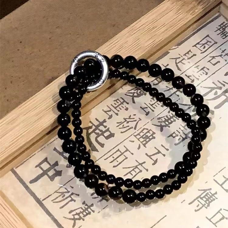 Black Unisex Elegant Beaded Double Circle Bracelet Trendy Retro Jewelry Artistic