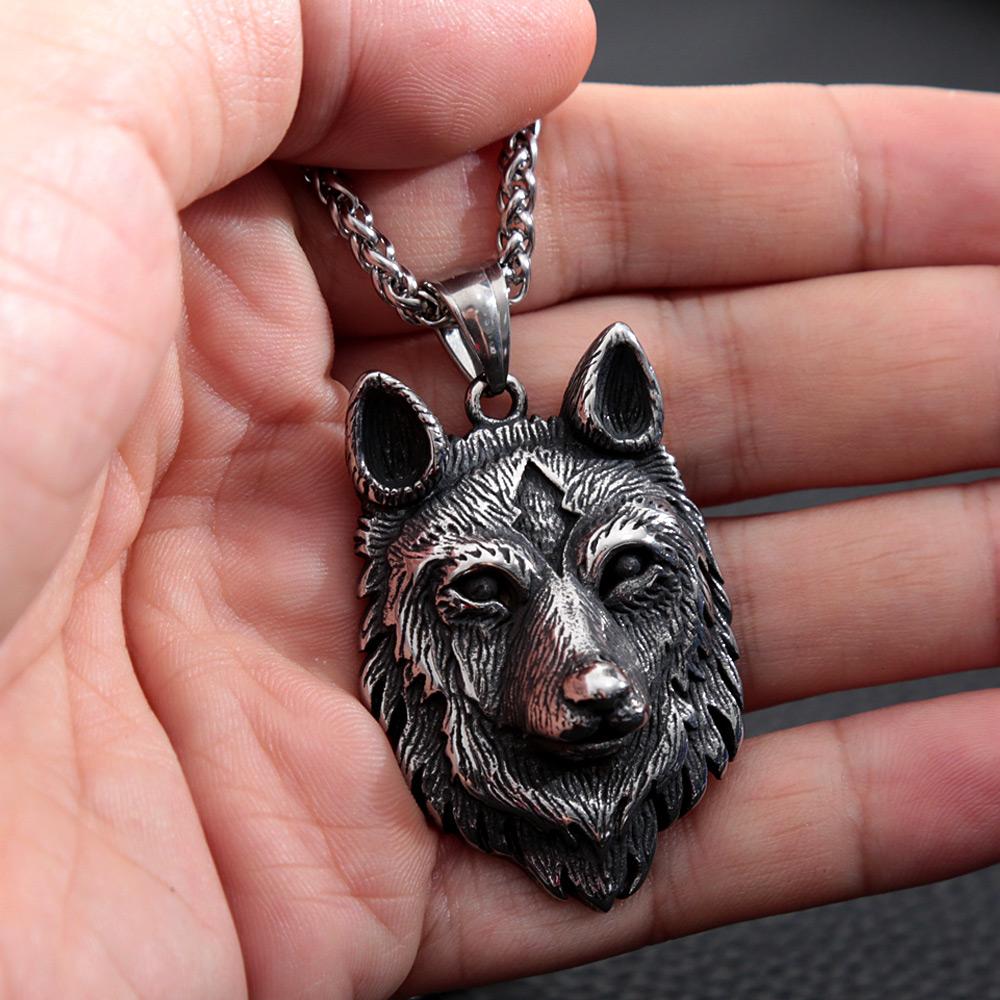 Vintage Silver Color Viking Wolf Head Pendant Necklace 316l Stainless Steel Norse Viking Amulet Necklace Men Women Gift Jewelry
