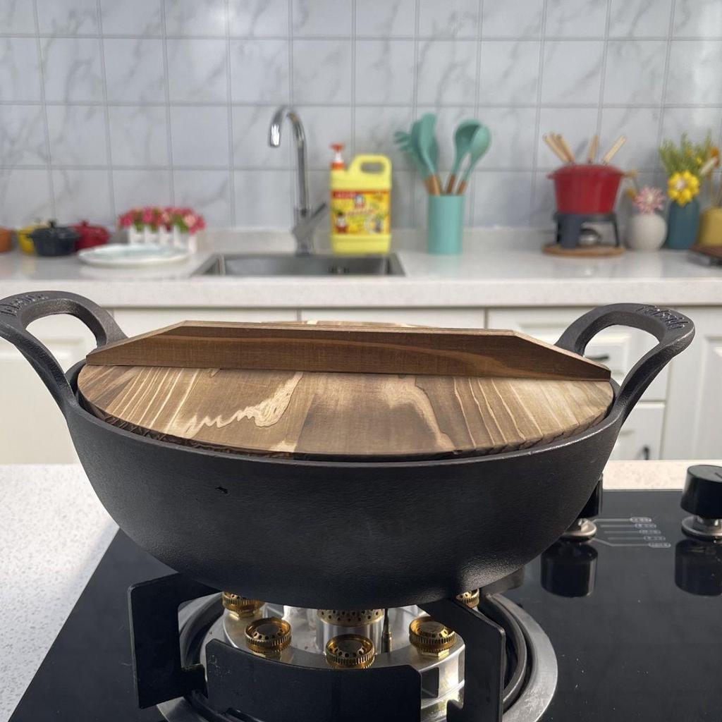 Cast Iron Multi-Function Stew & Frying Pot, Non-Stick, Double Ear Design