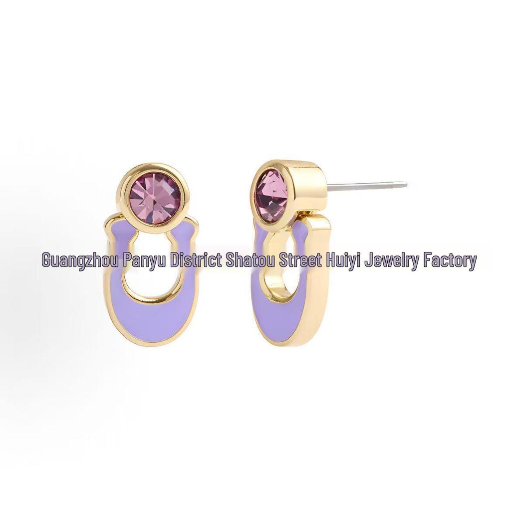 Orecchini a Bottone COA Coach C Logo Strass Multicolore Placcati Oro: Moda Artistica, Versatile, di Lusso