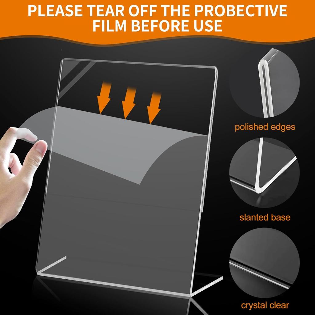 6 Pcs Acrylic Sign Holder 5 x 7 Inch, Plastic Picture Flyer Holder Vertical Slanted Back L Shape Display Stand Acrylic Picture Frame, Table Signs