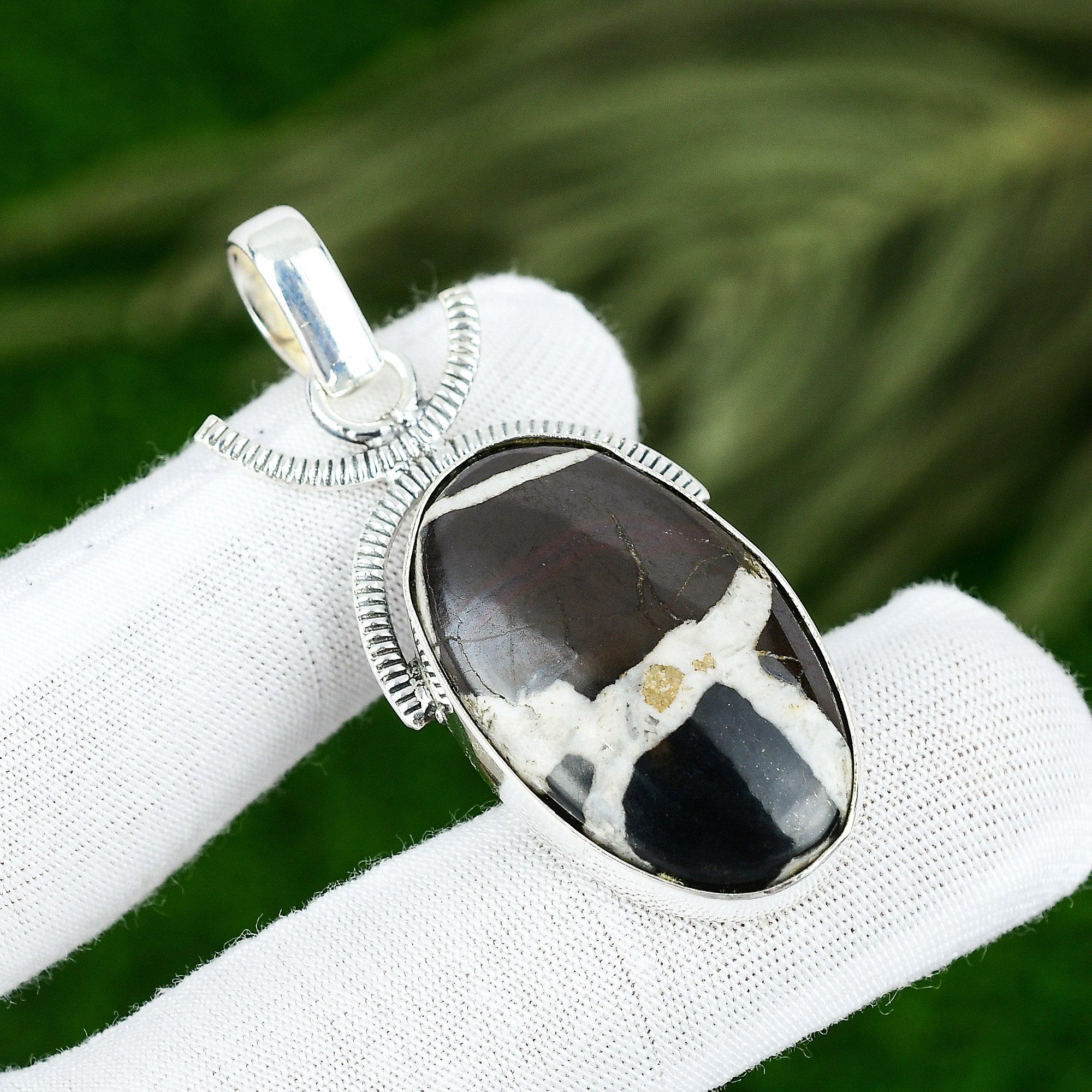 

Natural Moroccan Mud Crack Fossil Gemstone Pendant 925 Sterling Silver For Girls