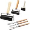 6 Piece Rubber Brayer Set with Multi-Size Rollers and Matching Scrapers for Printmaking and Artistic Craftwork