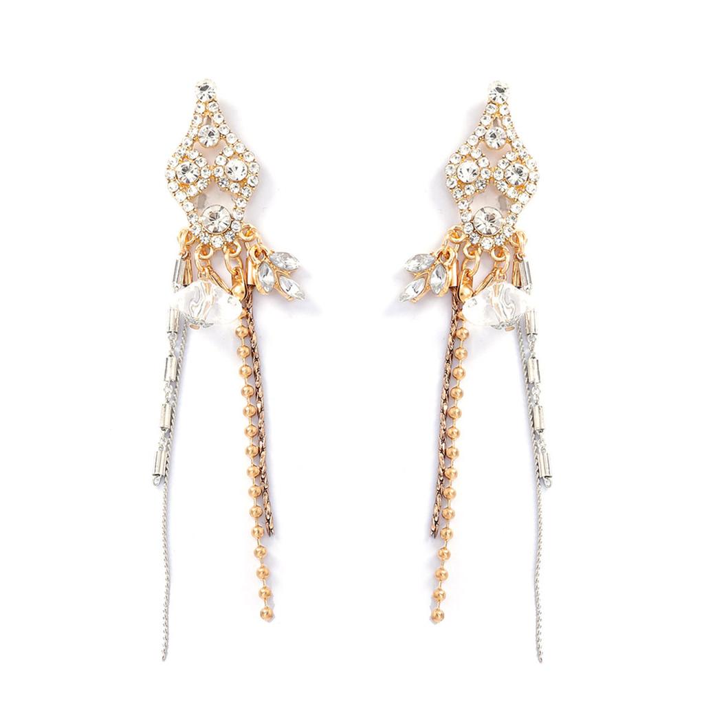 Elegant light luxury flash diamonds personalized fashion fringed long earrings daily commuting dating versatile earrings