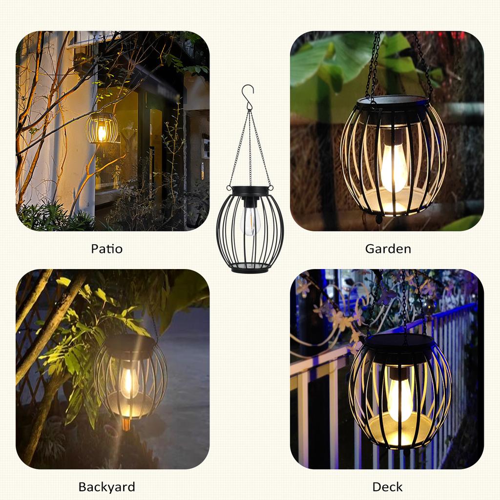 1 Pack Hanging Solar Lanterns Metal Outdoor Waterproof Hanging Warm White Solar Lights with