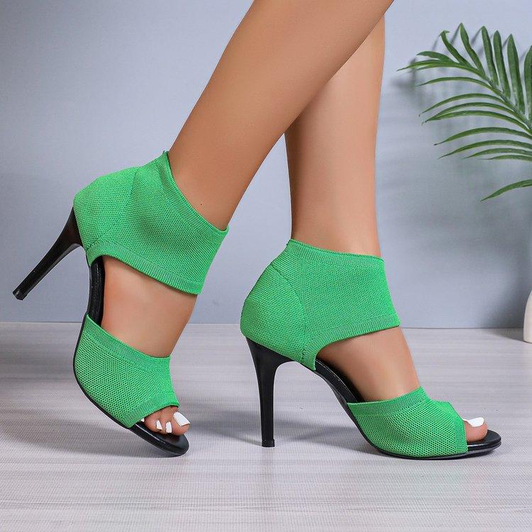 Large size high-heeled suede fly-woven fish mouth sandals summer new fashion European and American style hollow women's shoes