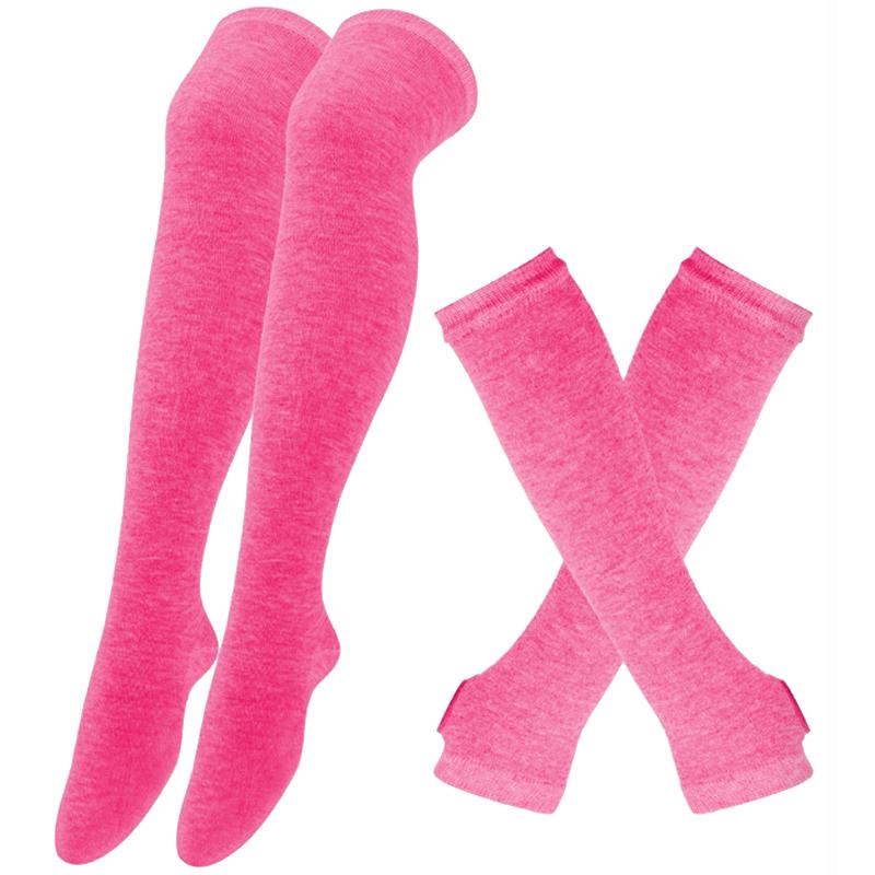 Y2K Women Girls Over Knee Long Stripe Printed Thigh High Cotton Socks Arm Sleeve Gloves 1 Set Overknee Socks Long Gloves 2024