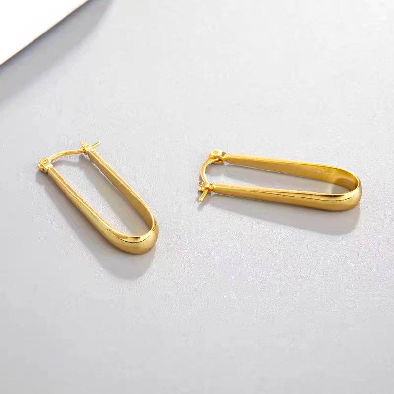 Copper-Plated 18K Gold U-Shaped Teardrop Hoops - Elegant Metal Style Earrings for Women