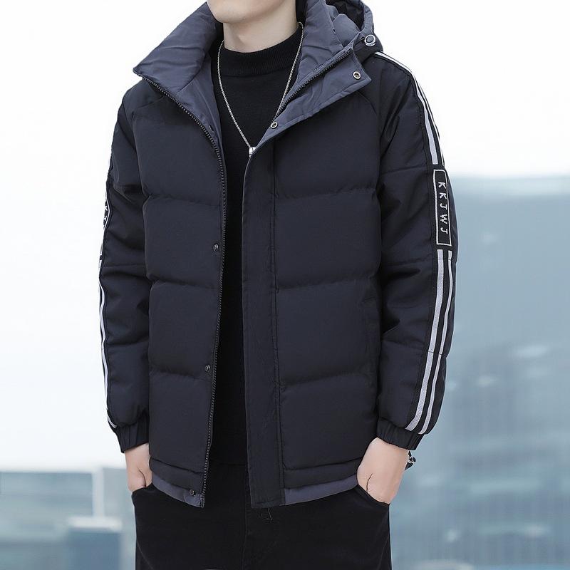 classic versatile cotton-padded clothes men's autumn and winter thickened clothes two bars men's striped cotton-padded clothes men's hooded jackets