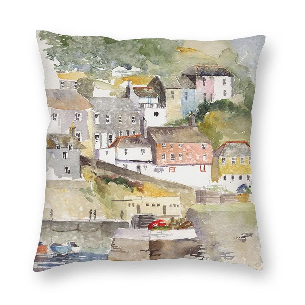 Mevagissey Cornwall Square Pillowcase Polyester Linen Velvet Creative Zip Decorative Throw Pillow Case Sofa Cushion Cover