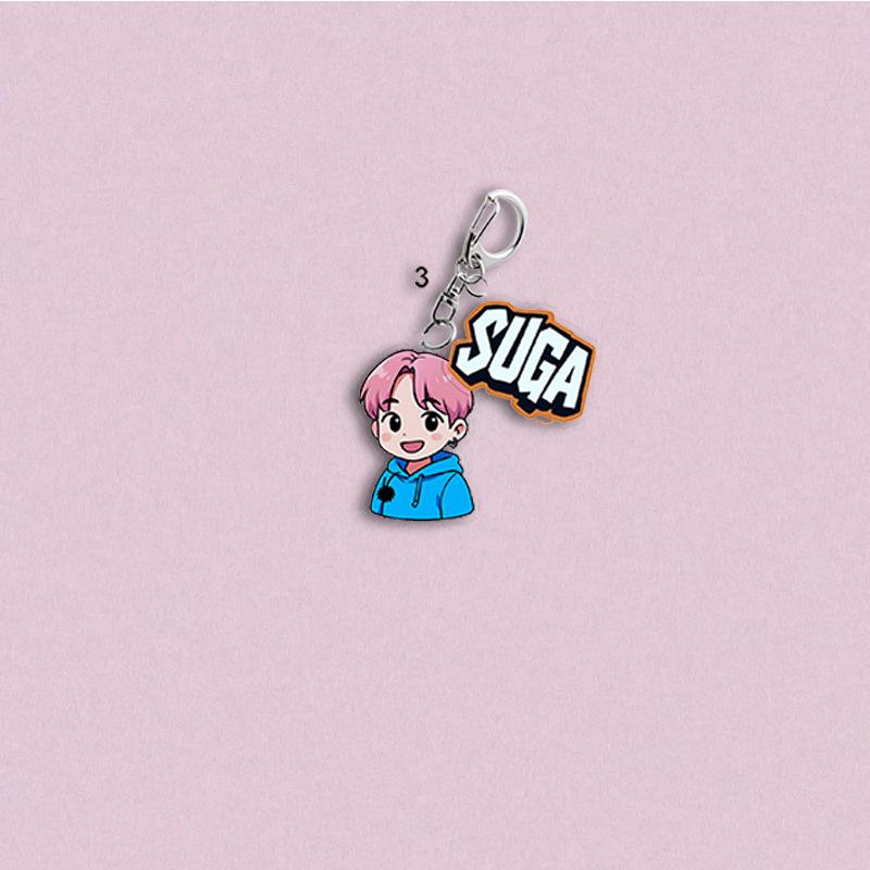 7pcs BTS Cartoon Character Keychains, Member Name Pendants, Celebrity Merchandise Charms