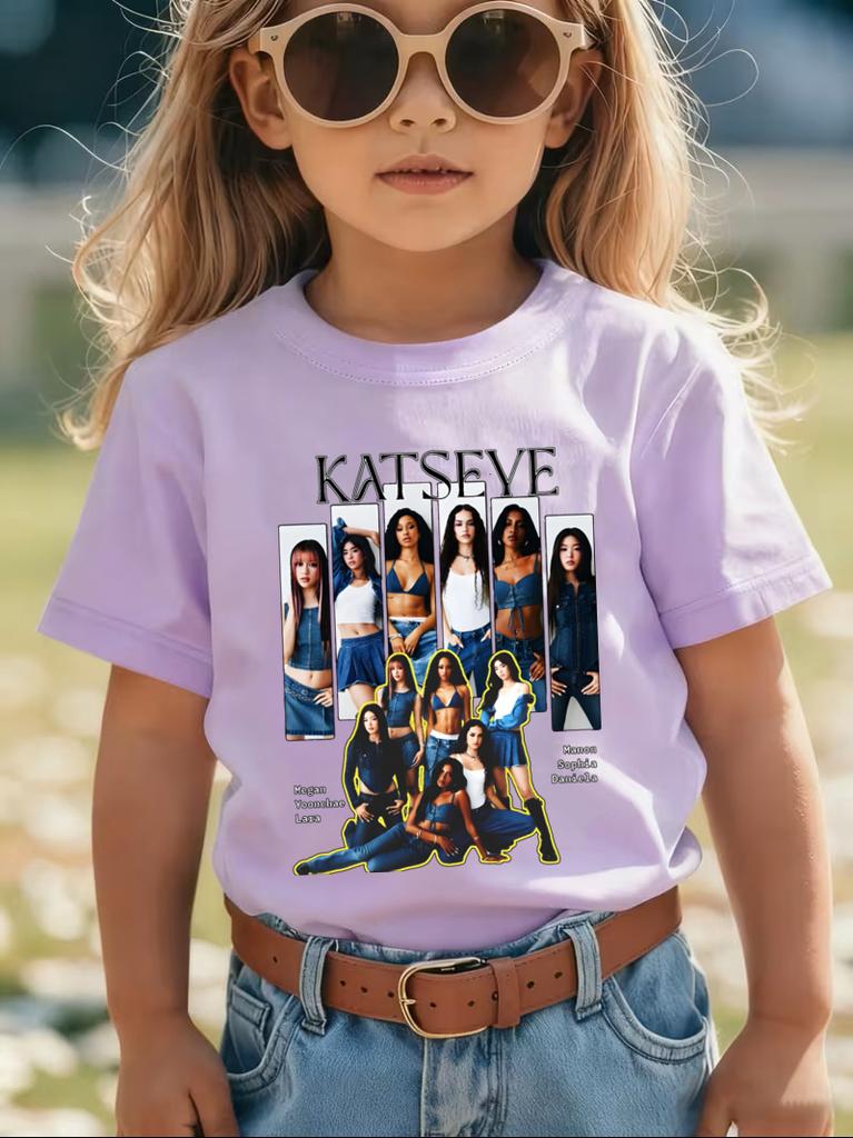 Singer KATSEYE Graphic Kids T-Shirt Summer Boys/Girls Short Sleeve T-shirt Cute Girls Y2K Tops Streetwear Children's Clothing