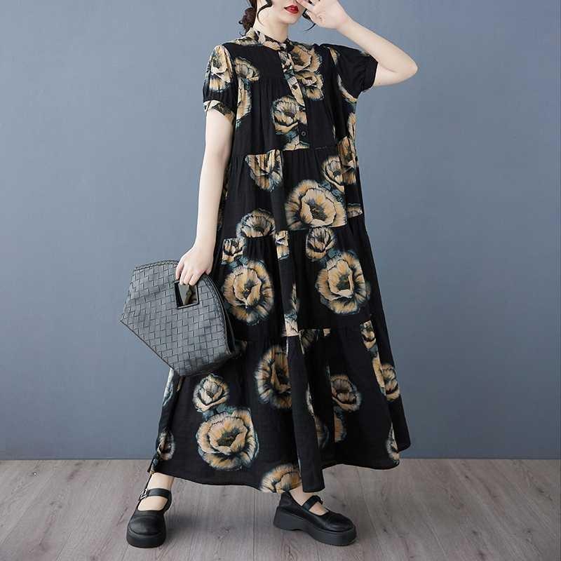 2025 Summer New Women Loose Big Size Fashion Printing Slim Long Dresses