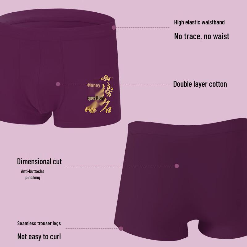 Langsha Men's Exam Success Purple Cotton Boxer Briefs