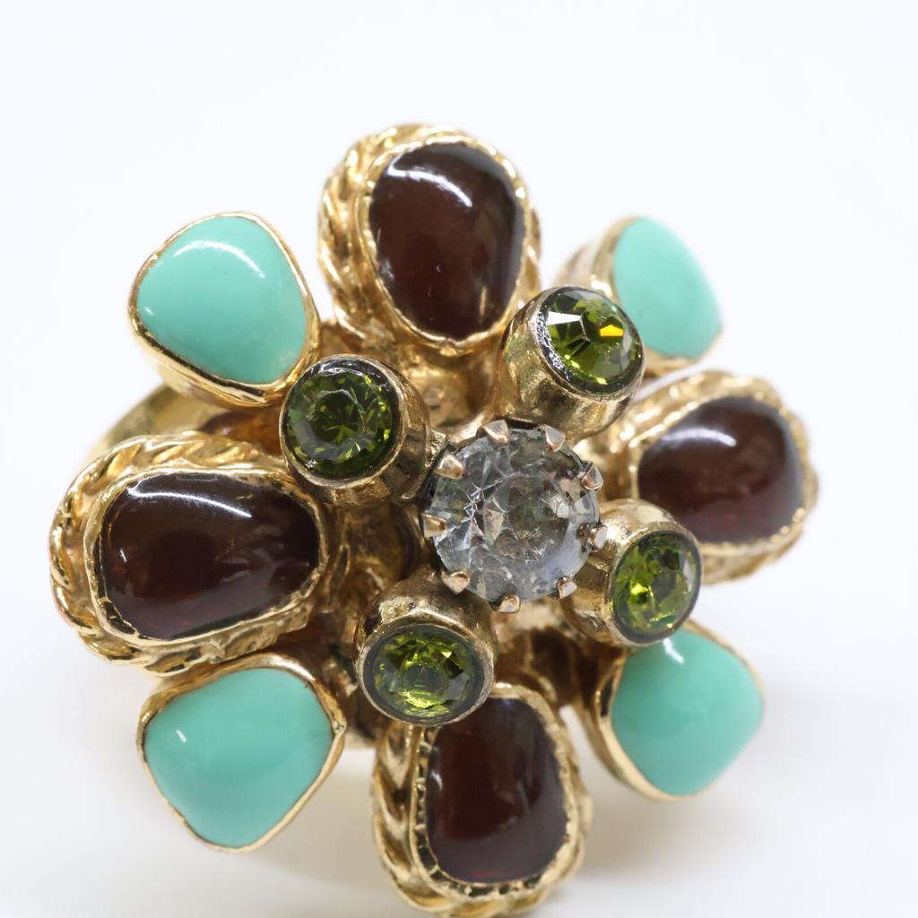 Chanel 05P Gripoa Flower Ring Ring Gold/Brown/GreenUsed