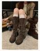 Frosted~ Soft leather boots women's 2025 autumn new belt buckle knight boots but knee two wear tall boots