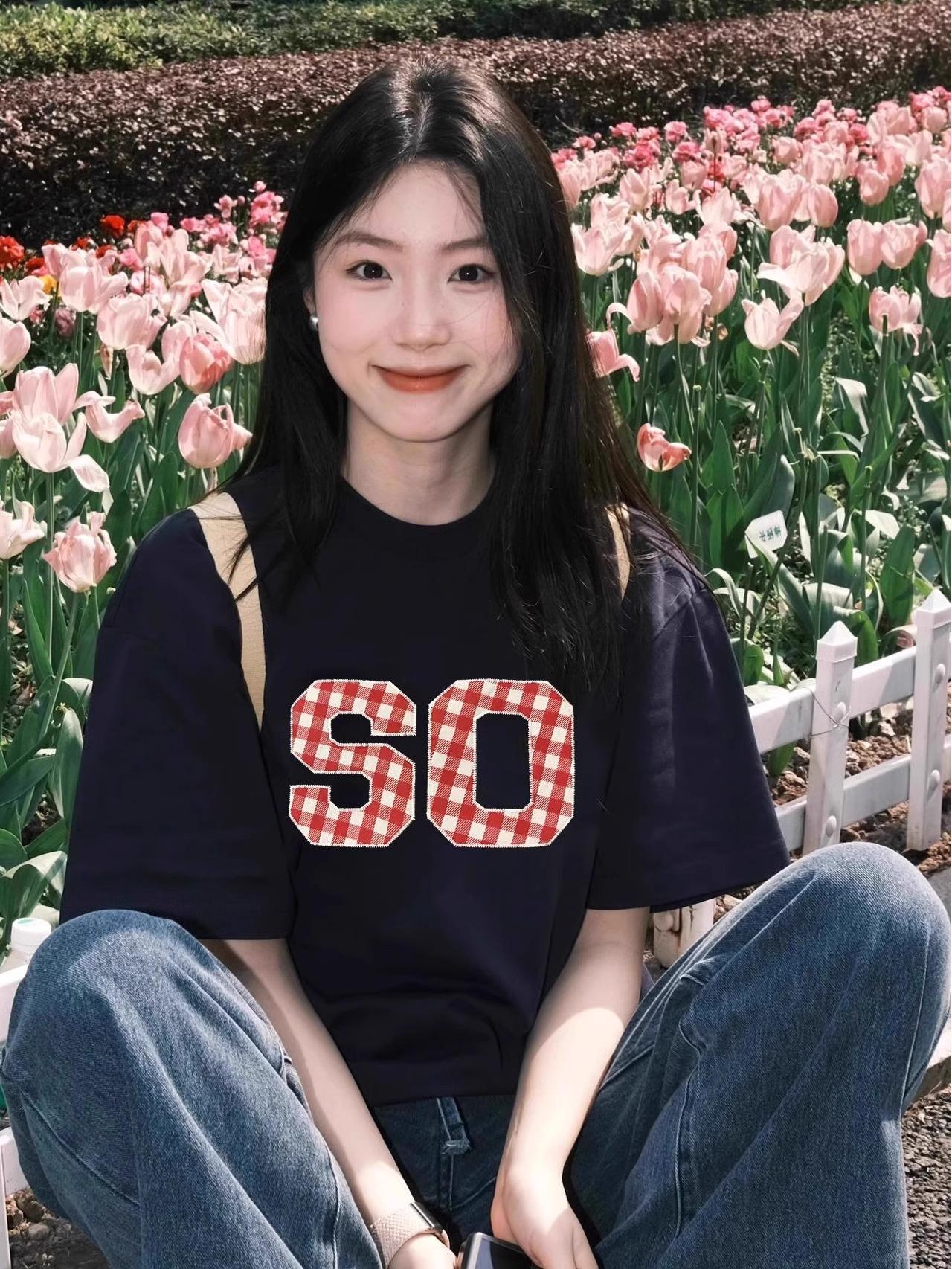 

Women s 2025 Navy Blue Heavyweight Pure Cotton Short Sleeve T-shirt - Loose, Versatile Niche Design L