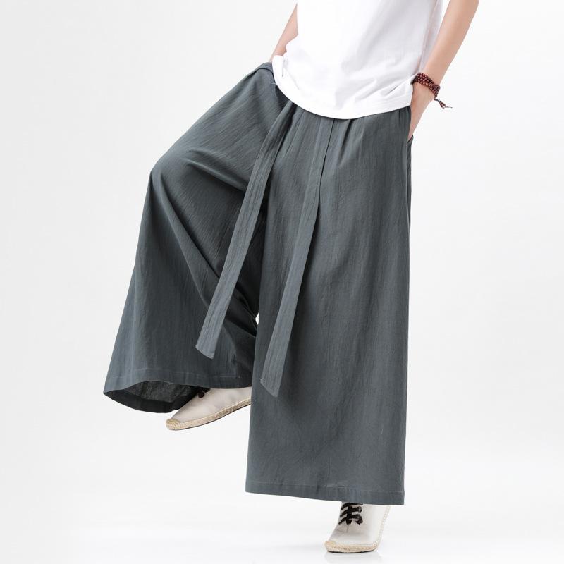 Men's Spring and Summer Solid Color Retro Chinesewide-leg Pants Loose Mid-waist Straight Pants