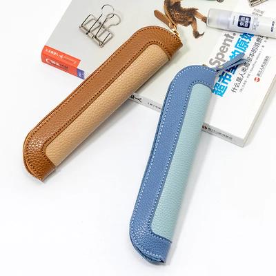 Korean  Pencil Bag Color Matching Small Fresh PU Leather Portable Stationery Case for Students Signature Pen Storage Box