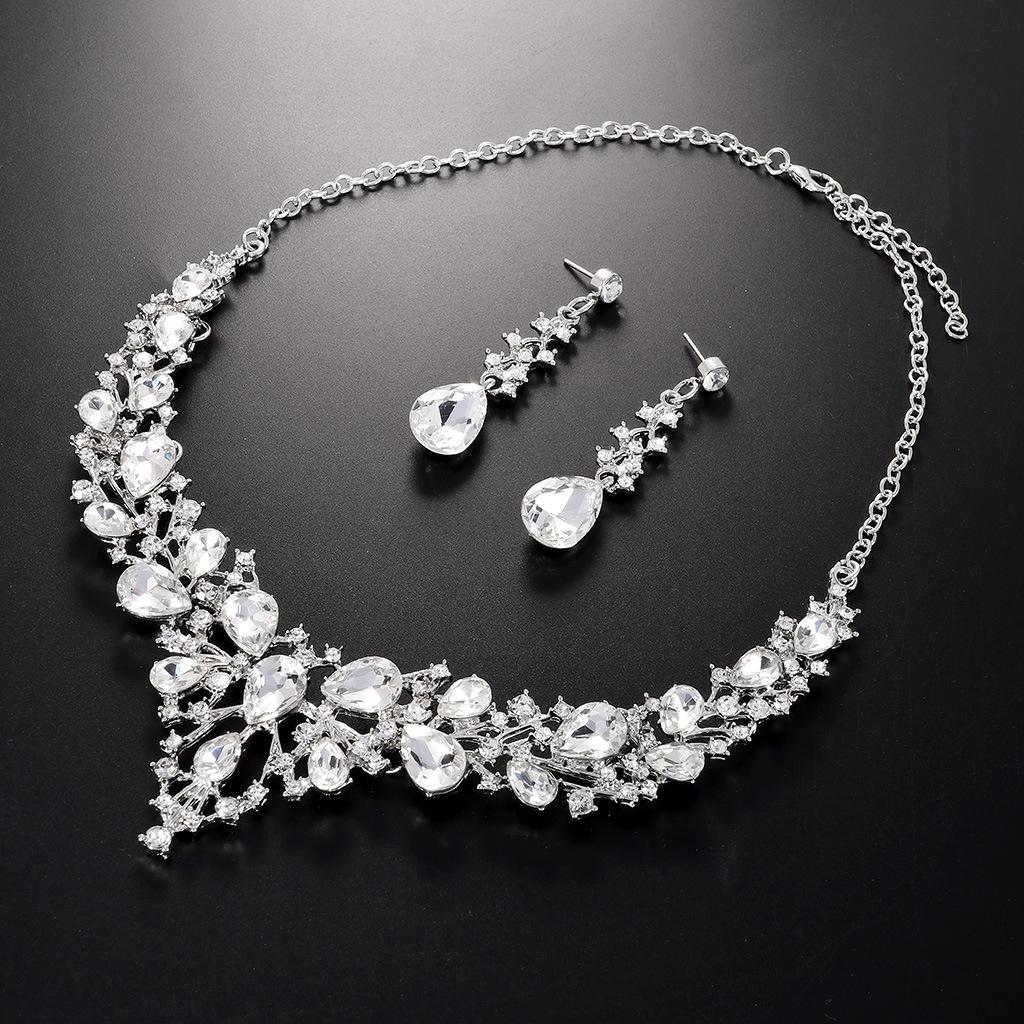 DRCA650 Fashion Bridal Flower Jewelry Set Women Crystal Necklace Earrings Set Wedding Jewelry Sets