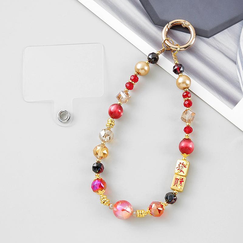 Chinese Elements Anti-Drop Lanyard Keychain Sparkling Teardrop Crystal Bead Pendant Bracelets Glittery Bling Mobile Charm Strap