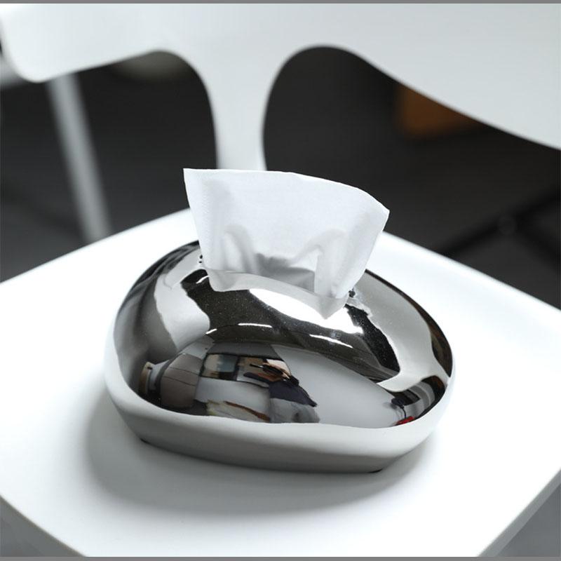 Electroplated Gold Ceramic Tissue Box Oval Home Napkin Container Living Room Dining Table Drawer Paper Box Home Decoration Gift