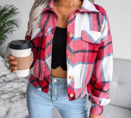 

European and American /winter plaid long-sleeved wool coat jacket L One Size