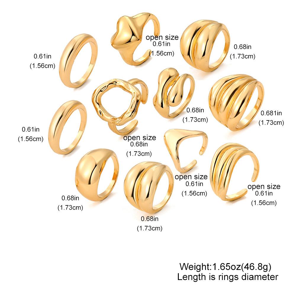 11Pcs/Set Gold Color Punk Irregular Geometric Open Rings Set For Women Hip Hop Metal Thick Knuckle Ring Waterproof Jewelry Gift