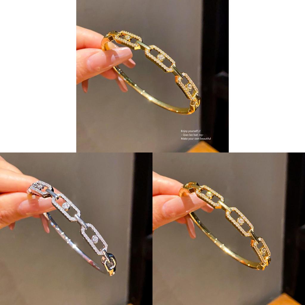 Minimalist 18k Gold Plated Zircon Square Cuff Bracelet For Women Jewelry Fashion Accessory