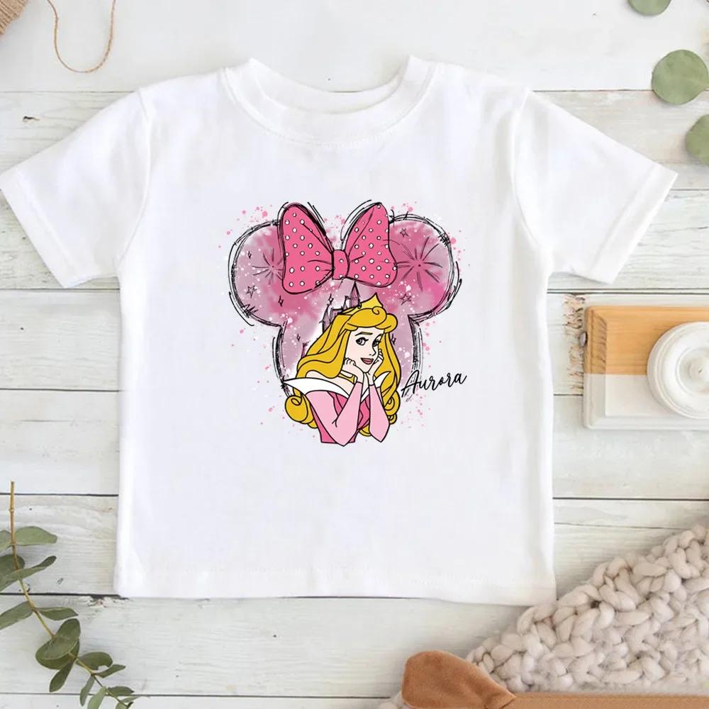 Child Belle Princess Kawaii Printed T-shirt Baby Girl  Soft Cartoon Clothing Cute Graphic Tops Kids Funny Tees