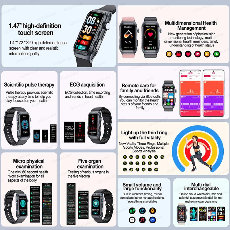 2025 Νέο Έξυπνο Ρολόι Μικροφυσικής Εξέτασης με Θεραπεία Παλμών Άνδρες ΗΚΓ+PPG Οξυγόνο Αίματος Λίπος Αίματος Αρτηριακή Πίεση Βραχιόλι Υγείας