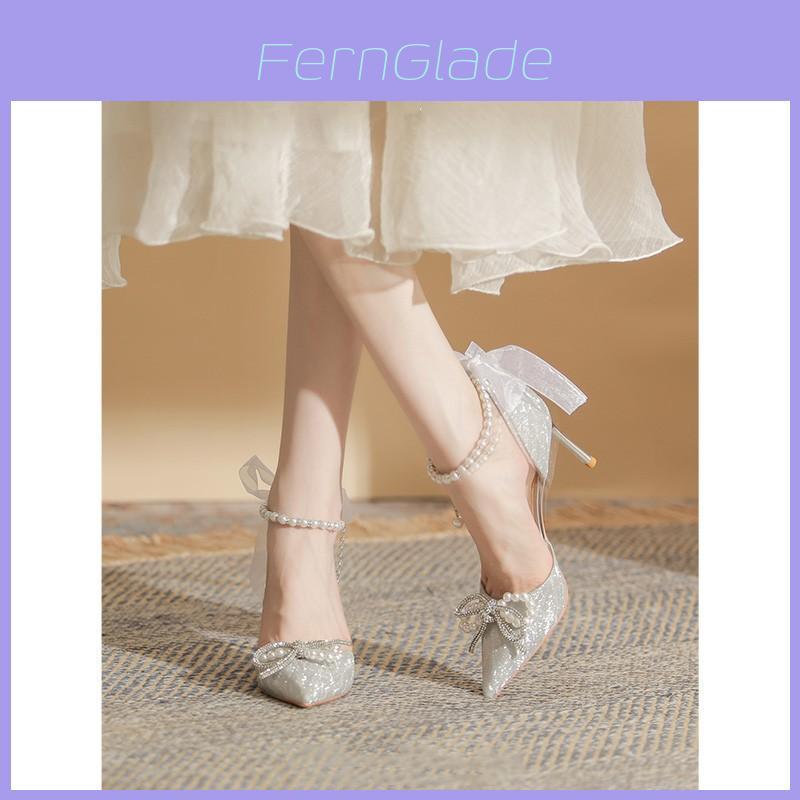 Elegant Bridal High Heels With Faux Pearl Embellishments For Wedding And Formal Events