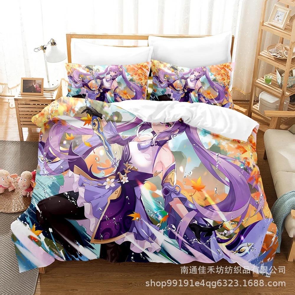 

Genshin Impact Bed Ensemble Purple Keqing Gentle Fine Microfiber Bed Linen with Pillowcase Queen Size King Dimension Single Size Size Size Ganyu Bed EU Single 135x200cm