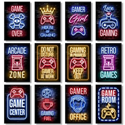 Neon spelväggkonst Canvasaffisch Tryckt spelplansbild Pojkars spelrum Dekoration Modernt hem
